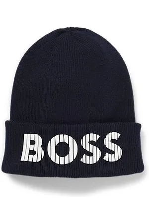 HUGO BOSS Gebreid katoenen kindermutsje met logo in rubberlook