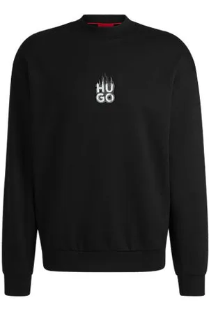 HUGO BOSS Sweater van katoenen sweatstof met tweedelige, rokerige logoprint