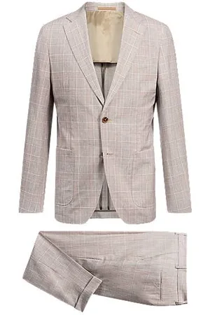 HUGO BOSS Slim-fit pak van geruit scheerwol, zijde en linnen