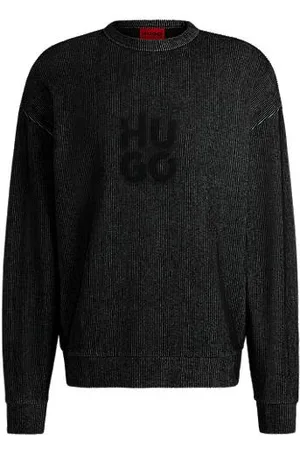 HUGO BOSS Geribde sweater van een katoenmix met tweedelige, rokerige logoprint