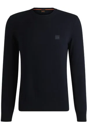 HUGO BOSS Regular-fit trui van katoen en kasjmier met logopatch