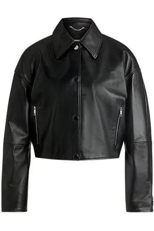 HUGO BOSS Leren jas met bedekte drukknopen