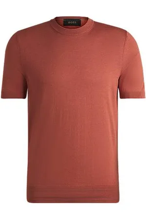 HUGO BOSS Regular-fit gebreid T-shirt van zijde en katoen