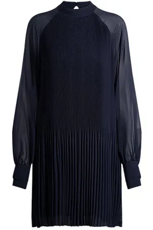 HUGO BOSS Jurk met hoge hals, plisséplooien en doorzichtige mouwen