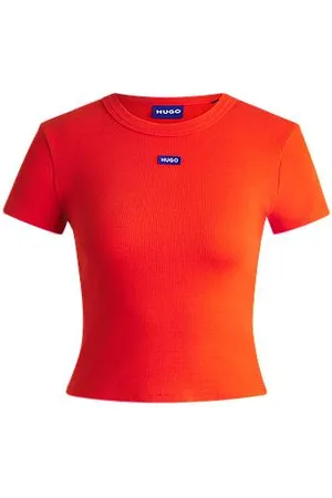 HUGO BOSS Slim-fit T-shirt van stretchkatoen met blauw logolabel