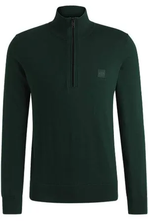 HUGO BOSS Trui met ritskraag en logopatch van katoen en kasjmier