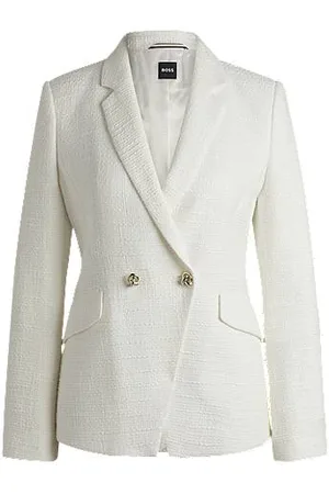HUGO BOSS Slim-fit blazer van tweed in een katoenmix
