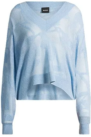 HUGO BOSS Trui met V-hals gebreid met gebloemde jacquard