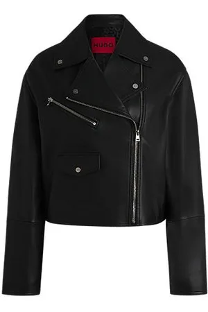 HUGO BOSS Leren bikerjas met ritsjes op de mouwen