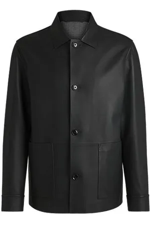 HUGO BOSS Regular-fit jas van nappaleer met knoopsluiting