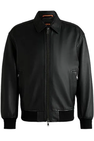 HUGO BOSS Relaxed-fit bomberjack van behandeld leer