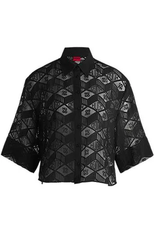 HUGO BOSS Regular-fit blouse van chiffon met all-over-logoprint