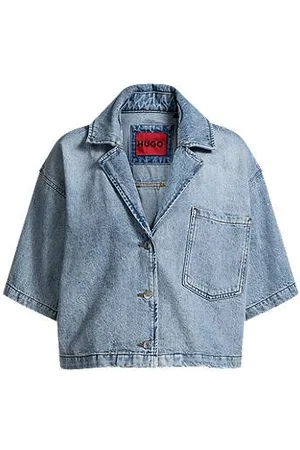 HUGO BOSS Relaxed-fit blouse van stevig denim met peper-en-zouteffect