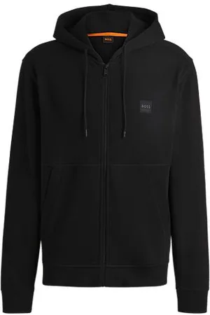 HUGO BOSS Hoodie van katoenen sweatstof met rits en ton-sur-ton logopatch