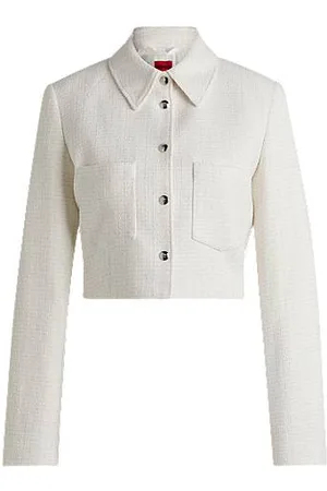 HUGO BOSS Regular-fit korte blazer in bouclé van een katoenmix