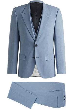 HUGO BOSS Driedelig slim-fit pak van materiaal in linnenlook