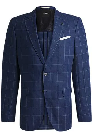 HUGO BOSS Slim-fit geruit colbert van een linnenmix