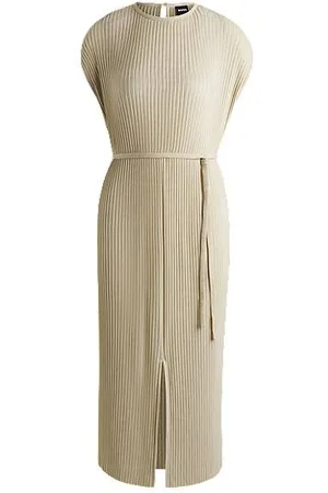 HUGO BOSS Mouwloze jurk met riem van hoogglanzend plissémateriaal