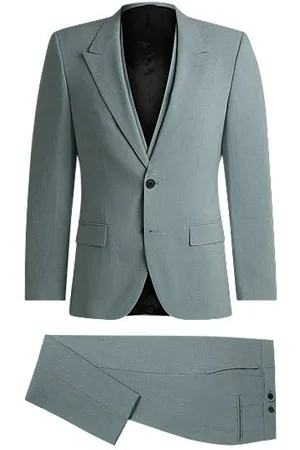 HUGO BOSS Driedelig slim-fit pak van materiaal in linnenlook