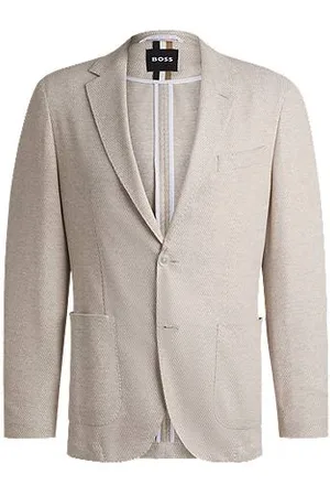 HUGO BOSS Regular-fit blazer met dessin van linnen en katoen