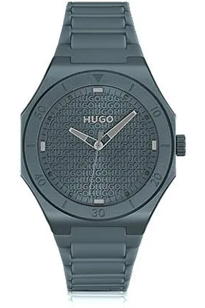 HUGO BOSS Horloge van blauw aluminium met logotextuur op de wijzerplaat