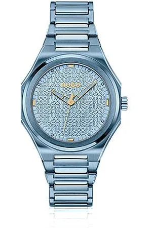 HUGO BOSS Horloge van blauw staal met logotextuur op de wijzerplaat