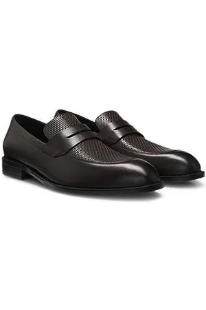 HUGO BOSS Loafers met inkeping van bedrukt en glad leer