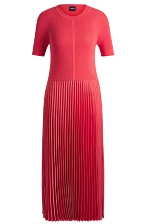 HUGO BOSS Jurk van verschillende materialen met plissérok