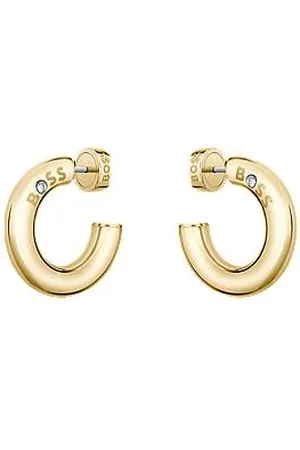 HUGO BOSS Goudkleurige hoepeloorbellen met logodetail