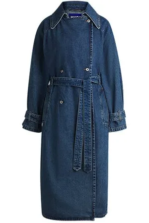 HUGO BOSS Double-breasted trenchcoat van donkerblauw denim