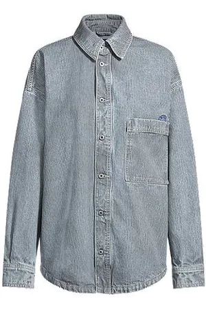 HUGO BOSS Gestreept overshirt van stevig denim met knoopsluiting