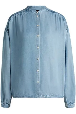 HUGO BOSS Relaxed-fit blouse van materiaal in denimlook