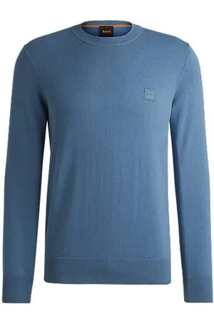HUGO BOSS Regular-fit trui van katoen en kasjmier met logopatch