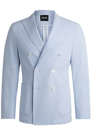 HUGO BOSS Slim-fit colbert van katoenen seersucker met stretch