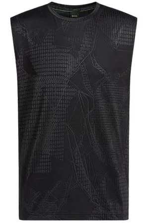 HUGO BOSS Actief, mouwloos T-shirt van stretchmateriaal met jacquarddessin