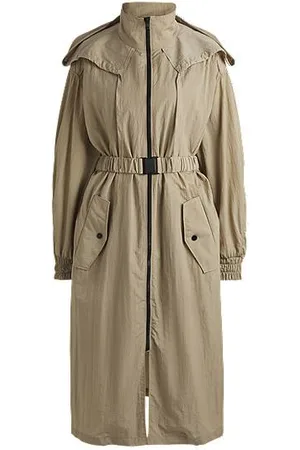 HUGO BOSS Lange parka van seersuckermateriaal met riem