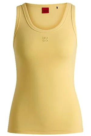 HUGO BOSS Geribde tanktop van een katoenmix met tweedelig logostiksel