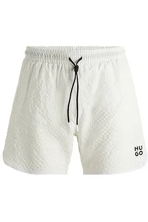 HUGO BOSS Zwemshort met wafelstructuur en tweedelig logostiksel