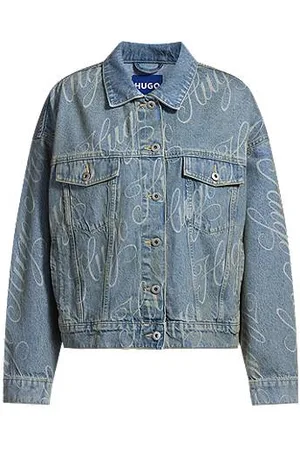 HUGO BOSS Boxy-fit jack van stevig denim met logoprint