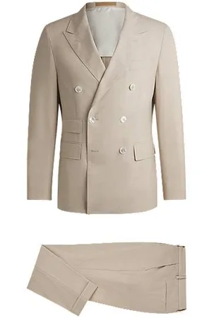 HUGO BOSS Slim-fit pak van scheerwol en zijde met dessin