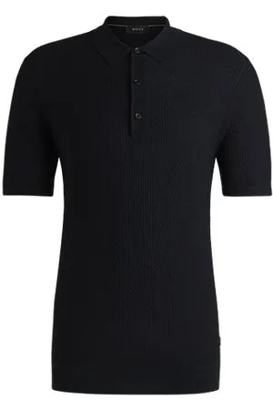HUGO BOSS Gebreide polo van zijde met verschillende structuren