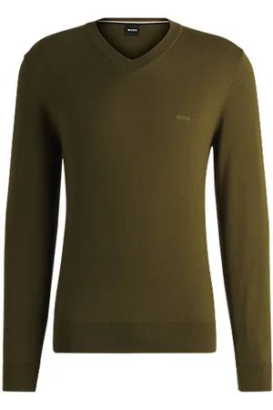 HUGO BOSS Trui van zuivere katoen met V-hals en logostiksel