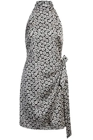 HUGO BOSS Halterjurk met madeliefjesprint en wikkeleffect