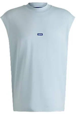 HUGO BOSS Mouwloos T-shirt van katoenen jersey met blauw logolabel
