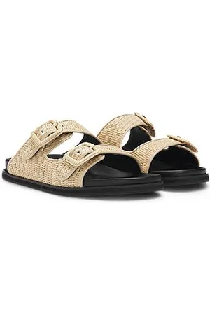 HUGO BOSS Slippers van raffia met gespbandjes