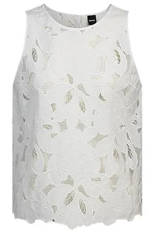 HUGO BOSS Maatblouse met broderie anglaise van een katoenmix