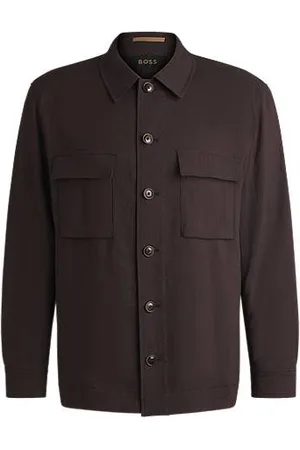 HUGO BOSS Relaxed-fit overshirt van een mix van linnen en wol