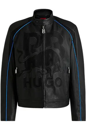 HUGO BOSS Leren jas in een slim-fit met mesh logo uit de x RB-collectie