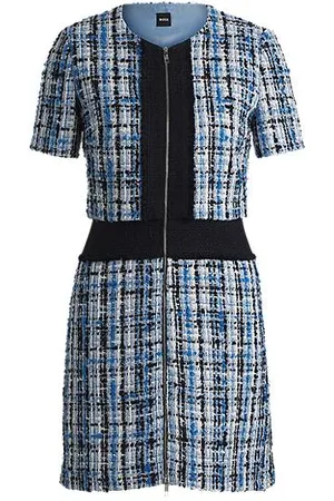 HUGO BOSS Meerkleurige tweed jurk met contrastdetails