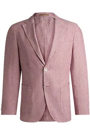 HUGO BOSS Slim-fit colbert van linnen met microdessin